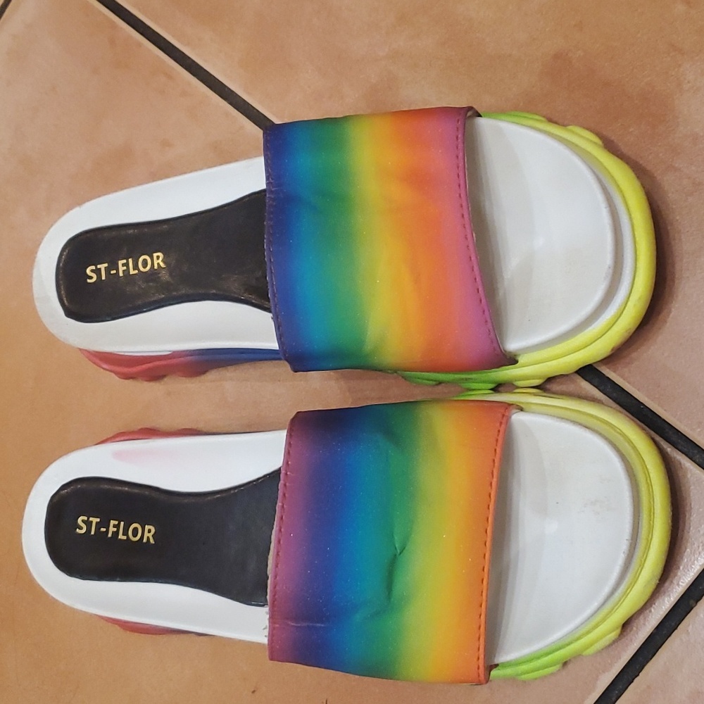 Shimmer Rainbow Wedge Slides  Size 41